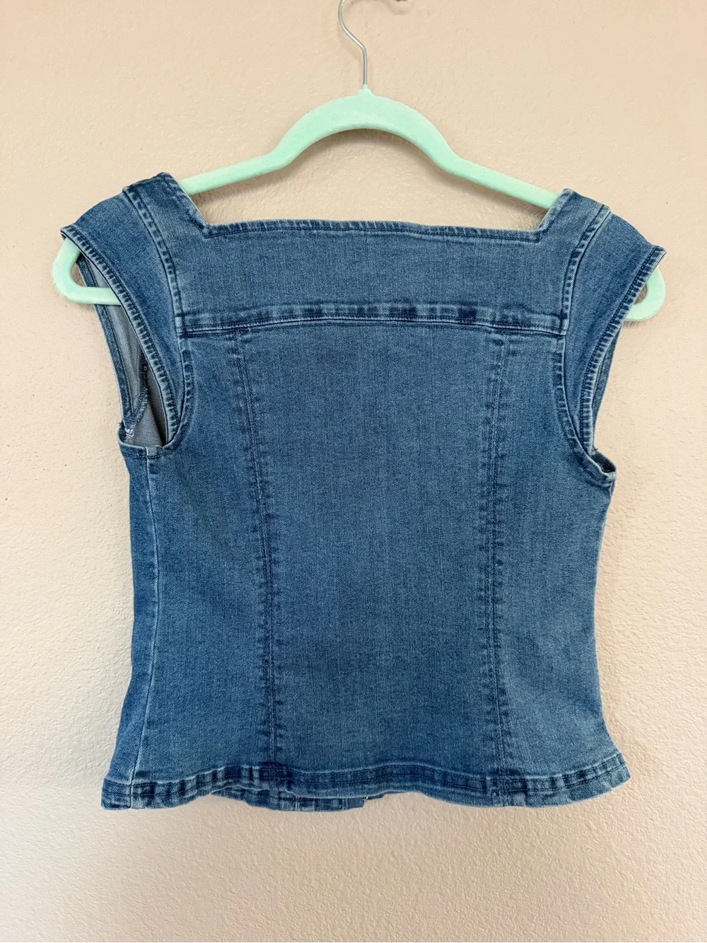 Free People Denim Square-Neck Tank Top in Medium Blue